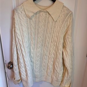 Free People Cream Cowl Neck Cable Knit Sweater & Skirt Set